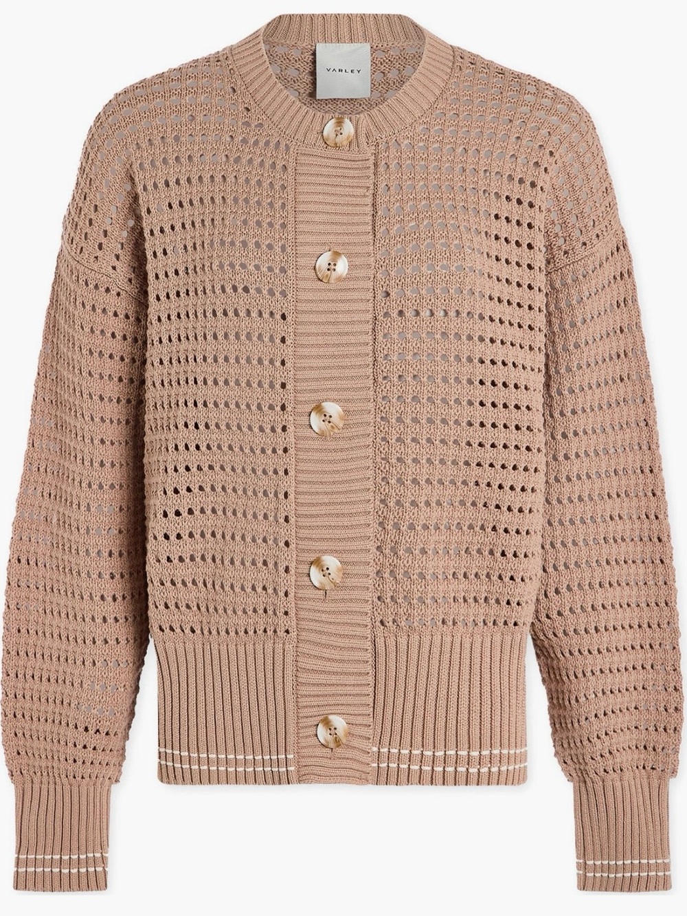 Varley Women's Open-Knit Cardigan in Light Taupe Button Up Cotton NWT Medium Med